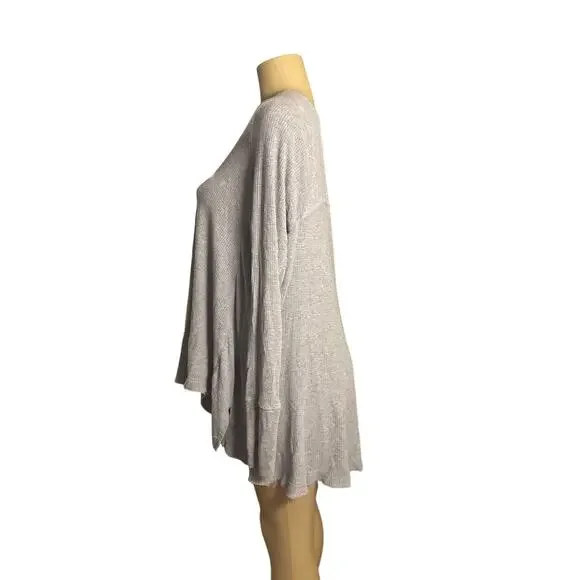Wmen L We The Free People Scoop Neck Malibu Gray Waffle Tee Shirt Top Long Slv - Picture 3 of 6